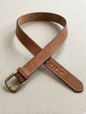 Vtg Red River Outfitters Genuine Leather Double Stitch Belt Brass Buckle Size 46